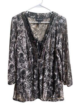 INC Animal Print Embellished Tunic Top XL Sheer Boho Blouse